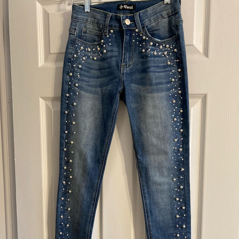 Vocal Blue Pearl-Studded Skinny Jeans
